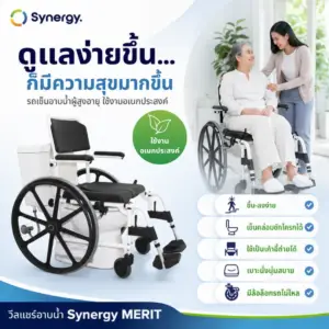 วีลแชร์อาบน้ำ Synergy MERIT สีขาวดำ มุมด้านหน้า