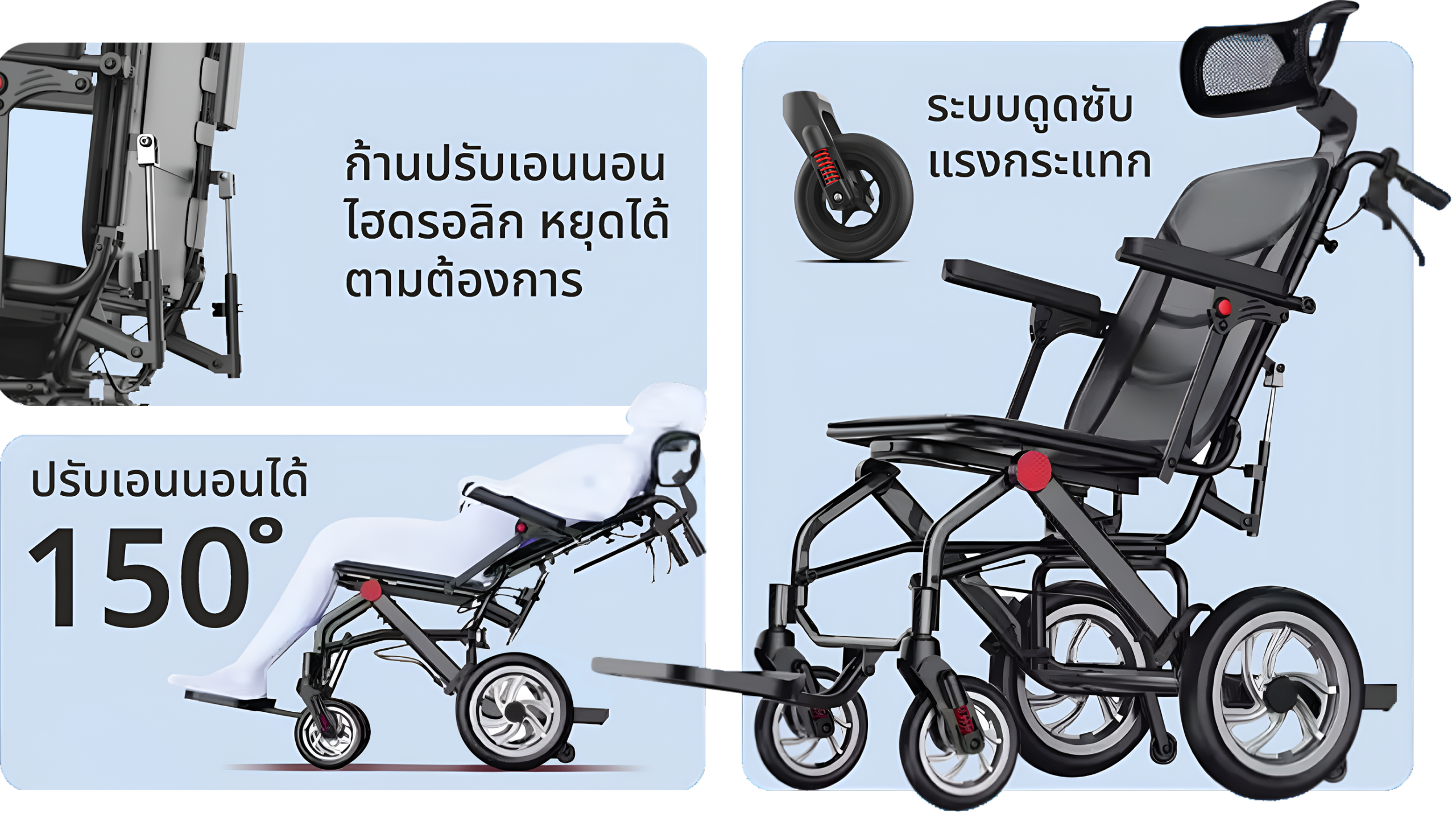 วีลแชร์ไฟฟ้า R-ONE ปรับเอนได้สูงสุด 150 องศา